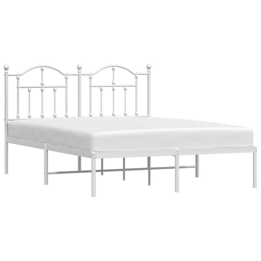 Metal Bed Frame with Headboard White 150x200 cm