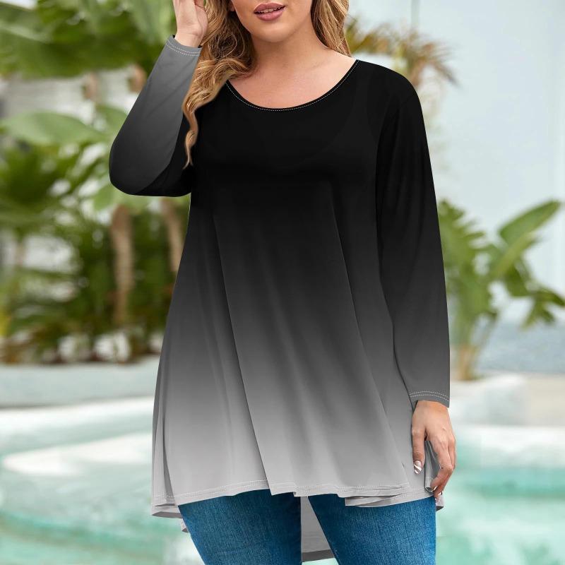 Women's Fashion Large Size Round Neck Long Sleeve Casual Print Loose Pullover Top T-Shirts Women’s