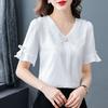 Summer New Doll Neck Loose Top Short Sleeve Bottoming Shirt Mom Summer Flare Sleeve Solid Color Blouse 3XL