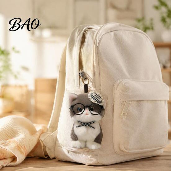 Stuffed Toy Keychain Cute Plush Kitten Pendant with Glasses And Tie, Soft Animal Polyester for Backpacks Keys, Decorative Hanging Plushie Kids Fabric