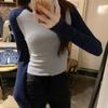 Round Neck Contrasting Color Raglan Long-sleeved T-shirt for Women's Outer Wear New Autumn Design Foreign Chic Short Bottoming Shirt Top