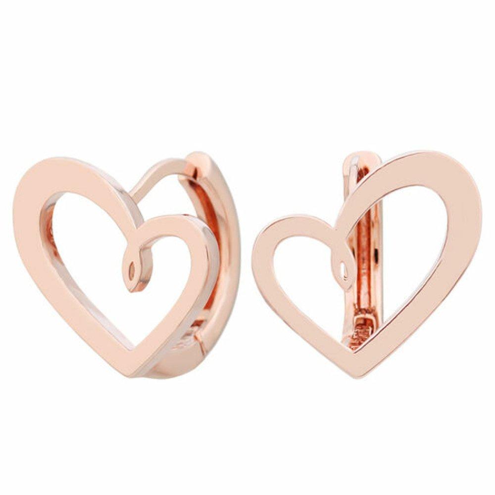 [] 14K Gold Needle Twisted Heart Daily One-Touch Ring Earrings