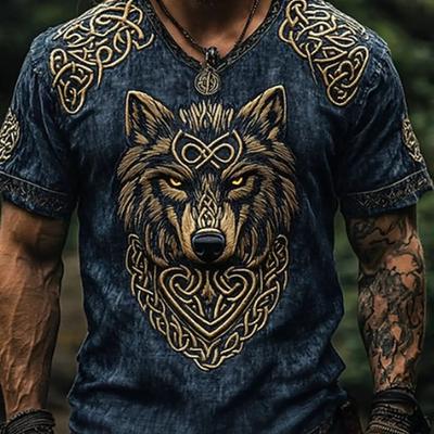 Herren Wikinger Wolfskopf Totem T-Shirt