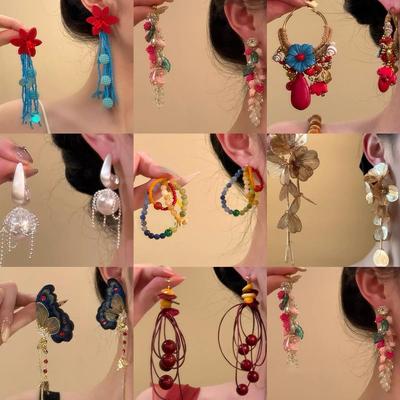 Silver Needle Rhinestone Flower Tassel Bridal Earrings, Versatile Studs for Women's Fashion.