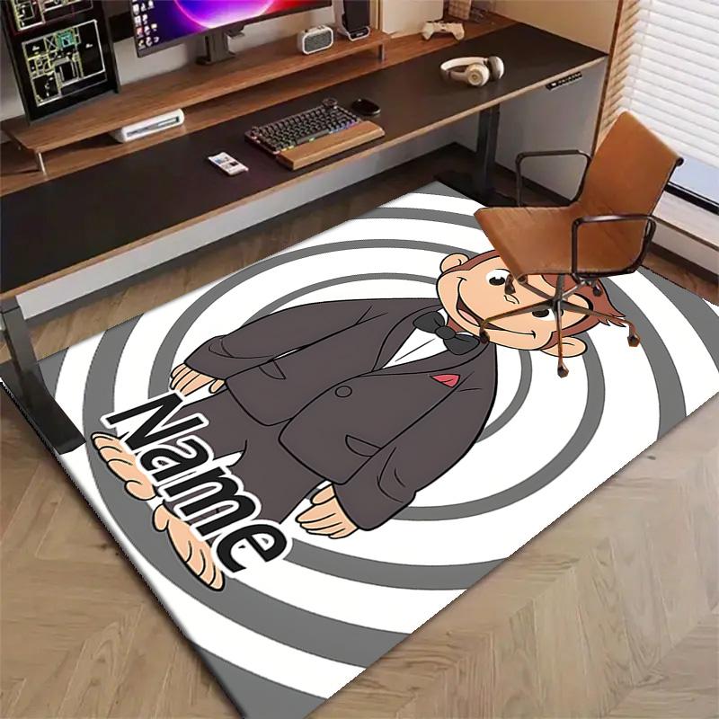 Custom Curious George Mat Personalized Name, Polyester Washable Indoor Entryway Rug, Gift for Christmas, Easter, Thanksgiving Day