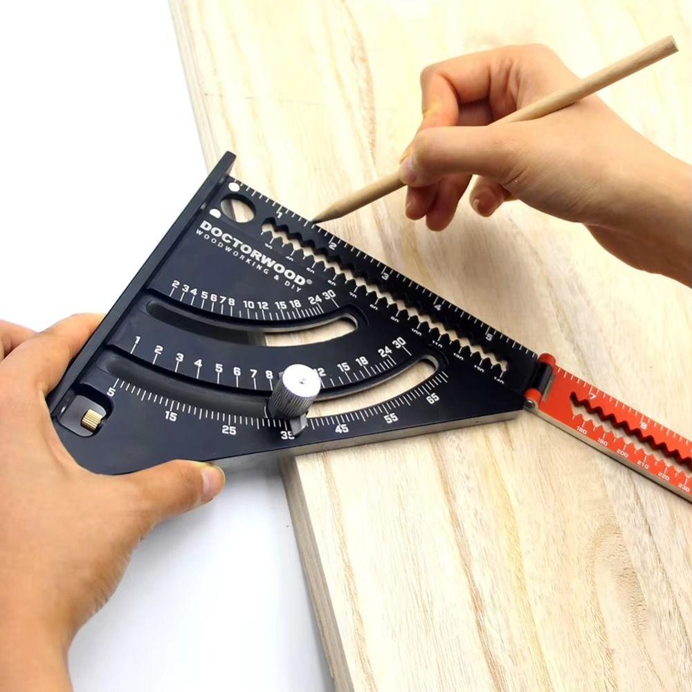 Portable Metric Triangle Angle Ruler 2 in 1 Aluminum Alloy Protractor Folding Multi-function Carpentry Triangle Ruler
