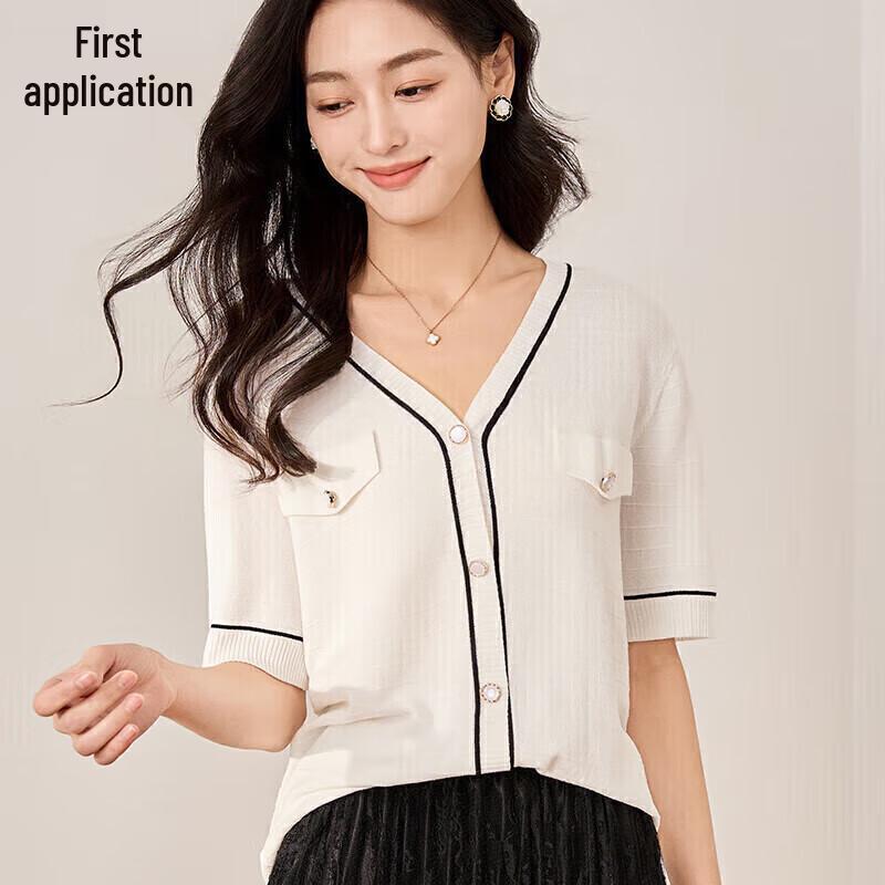 Women s V-Neck Short Sleeve Knit Cardigan Top M