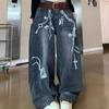Blugi largi unisex cu imprimeu retro uzat