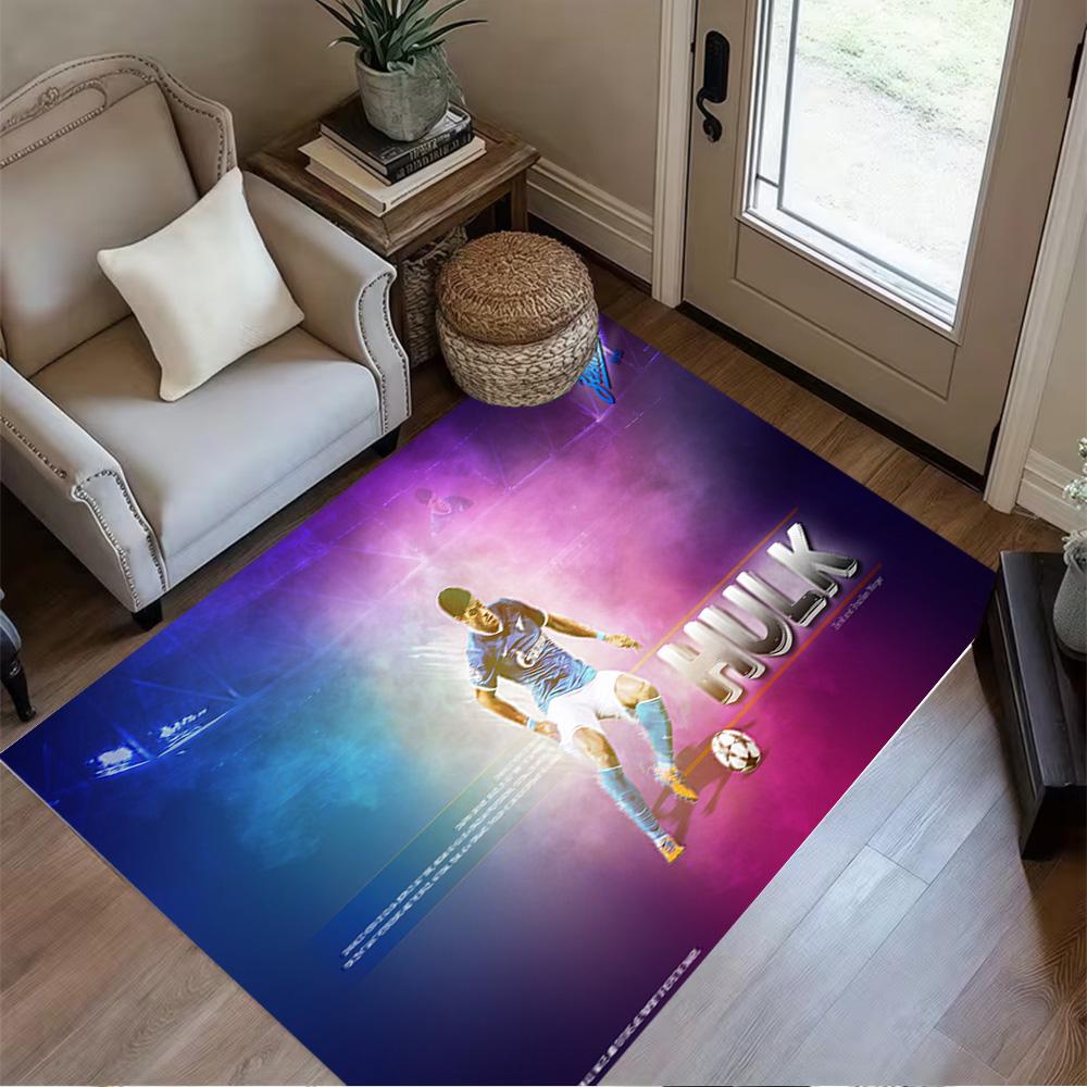 Blue Energy Soccer Player Floor Mat Design for Balcony Living Rooms Game Room Entryway Anti-slip Rug Decorate Offices