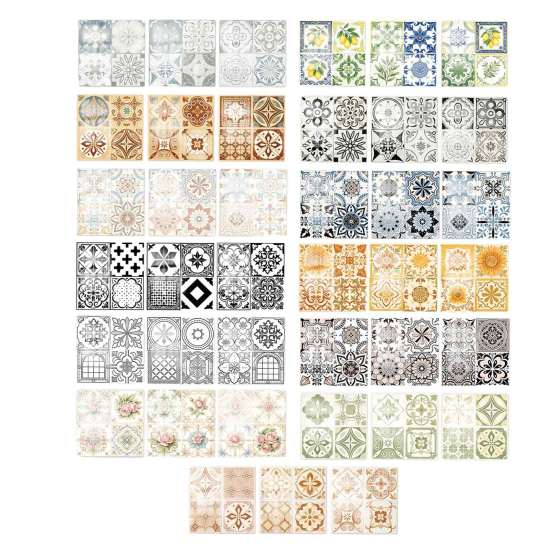Kitchen Bathroom Wall Stickers 3Pcs 2D Retro Floral Tile Stickers, Self-Adhesive Waterproof Oil Proof Water Resistant Covers Decals, Peel &