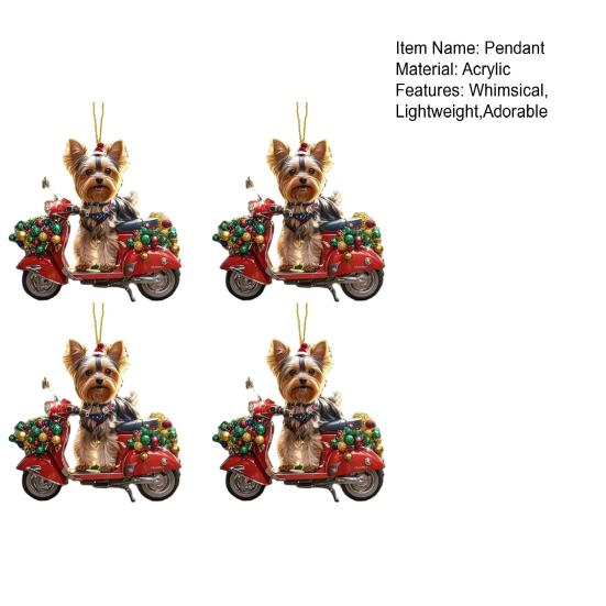 Christmas Dog Car Ornament 2D Flat Acrylic Pendant Rearview Mirror Charm Lifelike Puppy Car Ride Decor Puppy Lover Gift