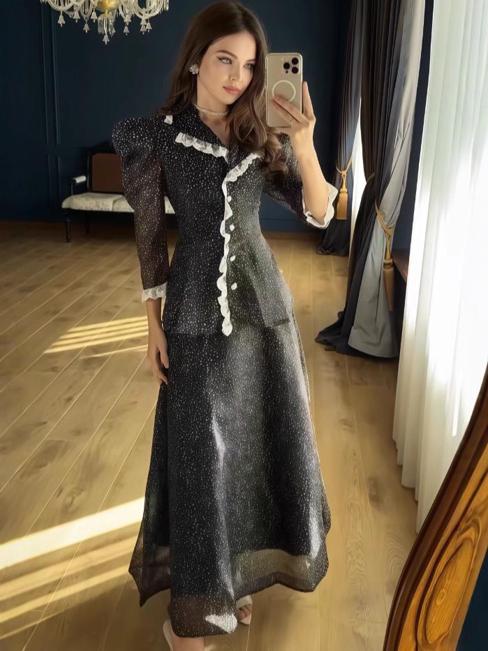 2025 Autumn Chic Long Sleeve High Waist Slimming Two-Piece Shirt Set