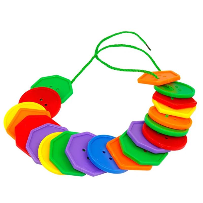Threaded Geometry Building Blocks Toy Montessori Educational Toy for Children Threading Buttons Teaching Aids Brain-training TMZ
