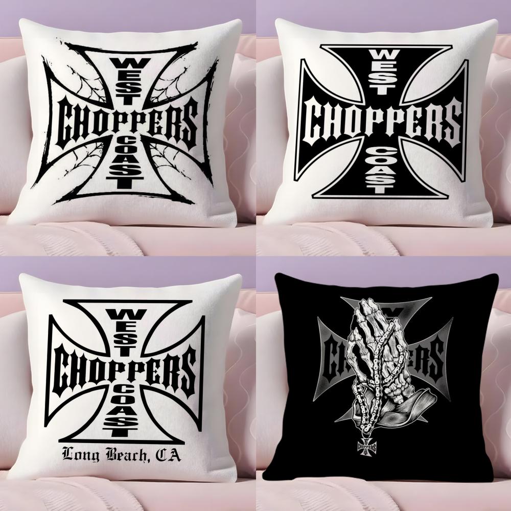 W-West Coast C-Choppers Cushion Cover Plush Fabric Soft Double-Sided Printed Sofa Pillow Case Colorfast Home Decor Gift