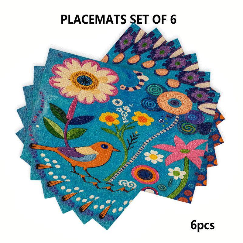 4/6 Stück Rechteckige Tischsets Geeignet für Esstisch & Küchen Dekoration - Floraler Vogel Druck Hitzebeständige Tischschoner 6Pcs beige