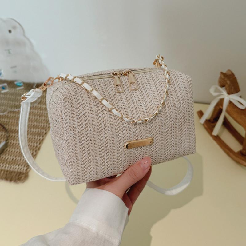 Yogodlns Fashionable Stylish Woven Straw Women's Bag New Trendy Chain Handbag Simple Woven Shoulder Crossbody Bag