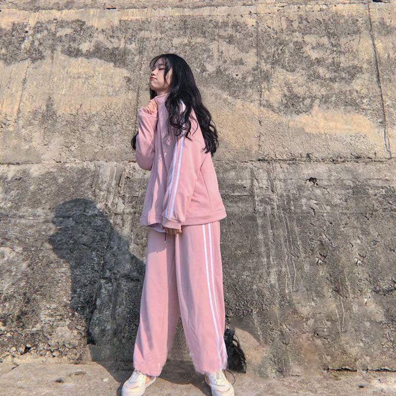 Tracksuit Korean Top and Bottom Loose Plus NTZ011 D.IIZOO Women's Spring/Autumn 2-Piece Set, Style, Set, Sweatshirt, Hoodie, Activewear, Casual,