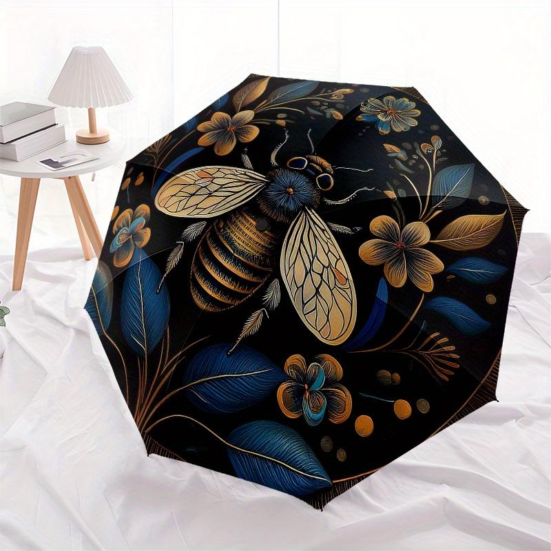 Golden Bee & Floral Mandala  DecorUmbrella, Portable 3-Fold Compact Umbrella,Christmas Gift ES578