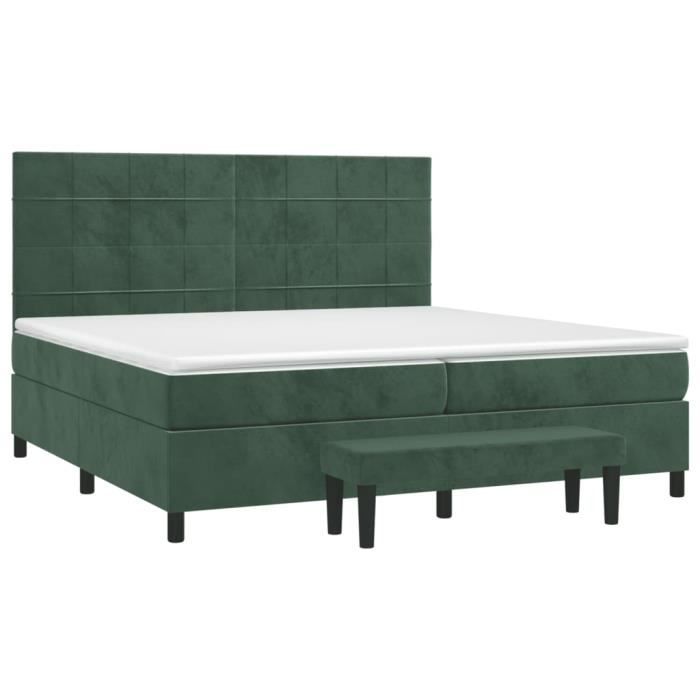 3137866 vidaXL Lit à sommier tapissier et matelas Vert foncé 200x200cm Velours