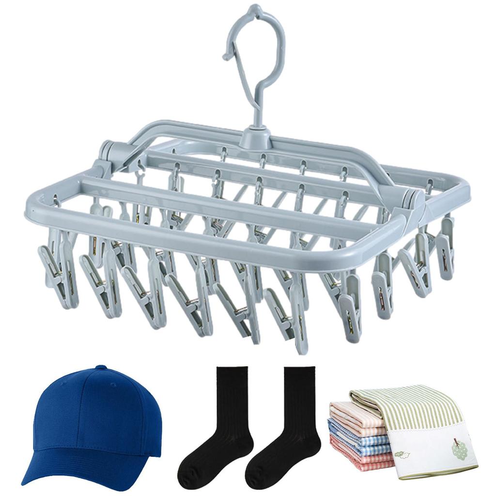 Foldable Drip Hanger with 32 Clips - Plastic Hanging Drying Rack for Clothes Underwear Socks