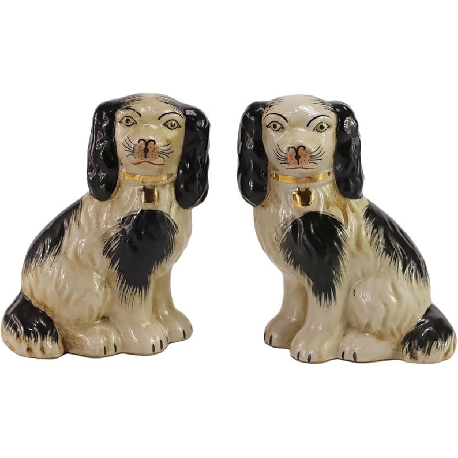 Handbemaltes blau-weißes Porzellan Hundepaar Kleine Figuren Heimdeko