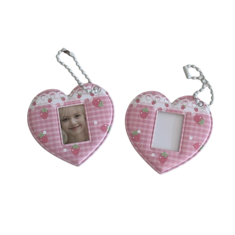Heart Shape 1 Inch Photo Card Holder Korean Style with Keychain Display Pendant Keychain Cute Design PVC ID Photo Holder