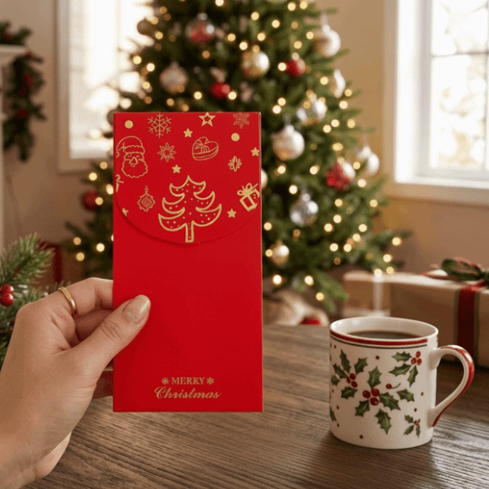 6PCS Rectangular Xmas Currency Envelopes Xmas Tree Pattern Christmas Gift Red Packets  Families