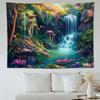 Forest Waterfall Tapestry with Mushrooms and Flowers  Colorful Floral Plants Natural Landscape Wall Art Fantasy Aesthetic Wall