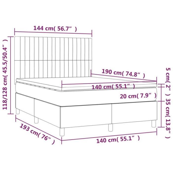 VidaXL Lit à sommier tapissier avec matelas Noir 140x190 cm Tissu - Modèle 3142491