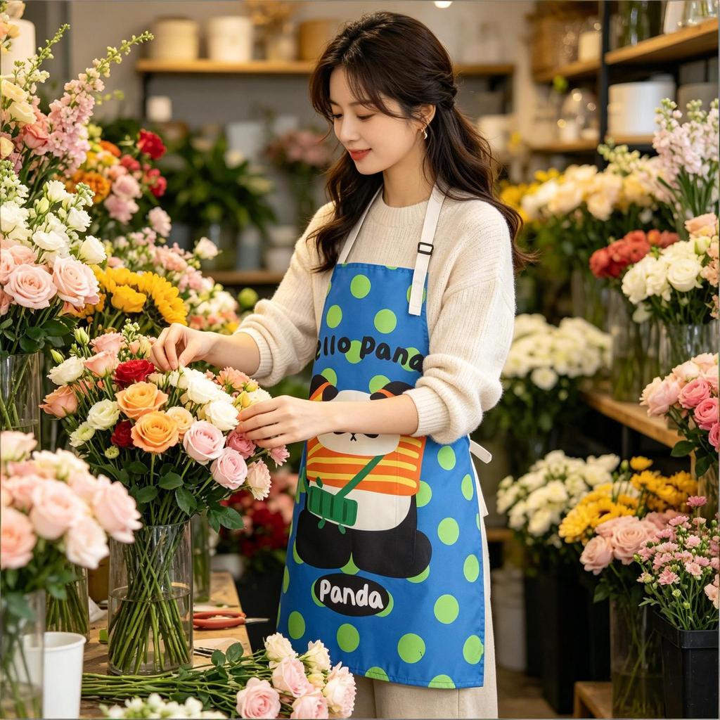 Stylish Cartoon Waterproof Kitchen Apron - Oil-Proof, High-Value, Female Waist Coverall
