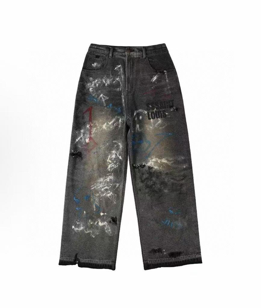 Jeans Do Dirty Old Hand-Painted Graffiti Ripped Loose Casual Men And Women Tide The Same Style