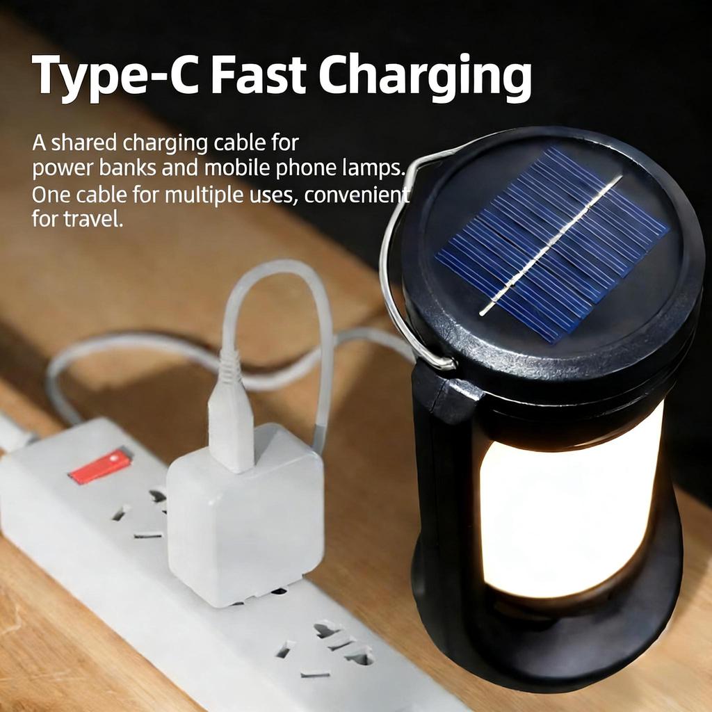 Solar Camping Light 6 Mode Emergency Lights Rechargeable Outdoor Waterproof Flashlight Lighting