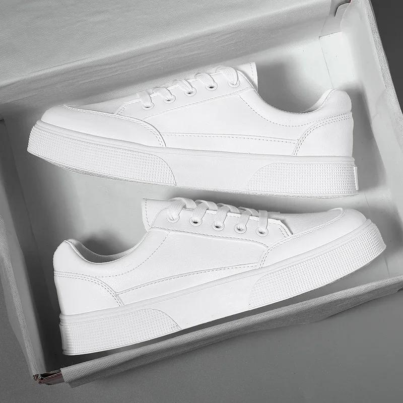 Men White Shoes Leather Casual Sneakers Trend Platform Shoes Comfortable Vulcanized Shoes for Men White Tenis Masculinos