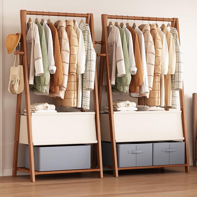 Bamboo Rolling Garment Rack with Storage