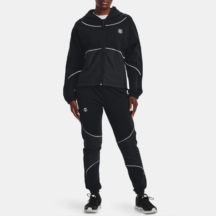 Under Armour Rush Series Solid Color Fleece Casual Pants Women bottoms Black 1374104-001