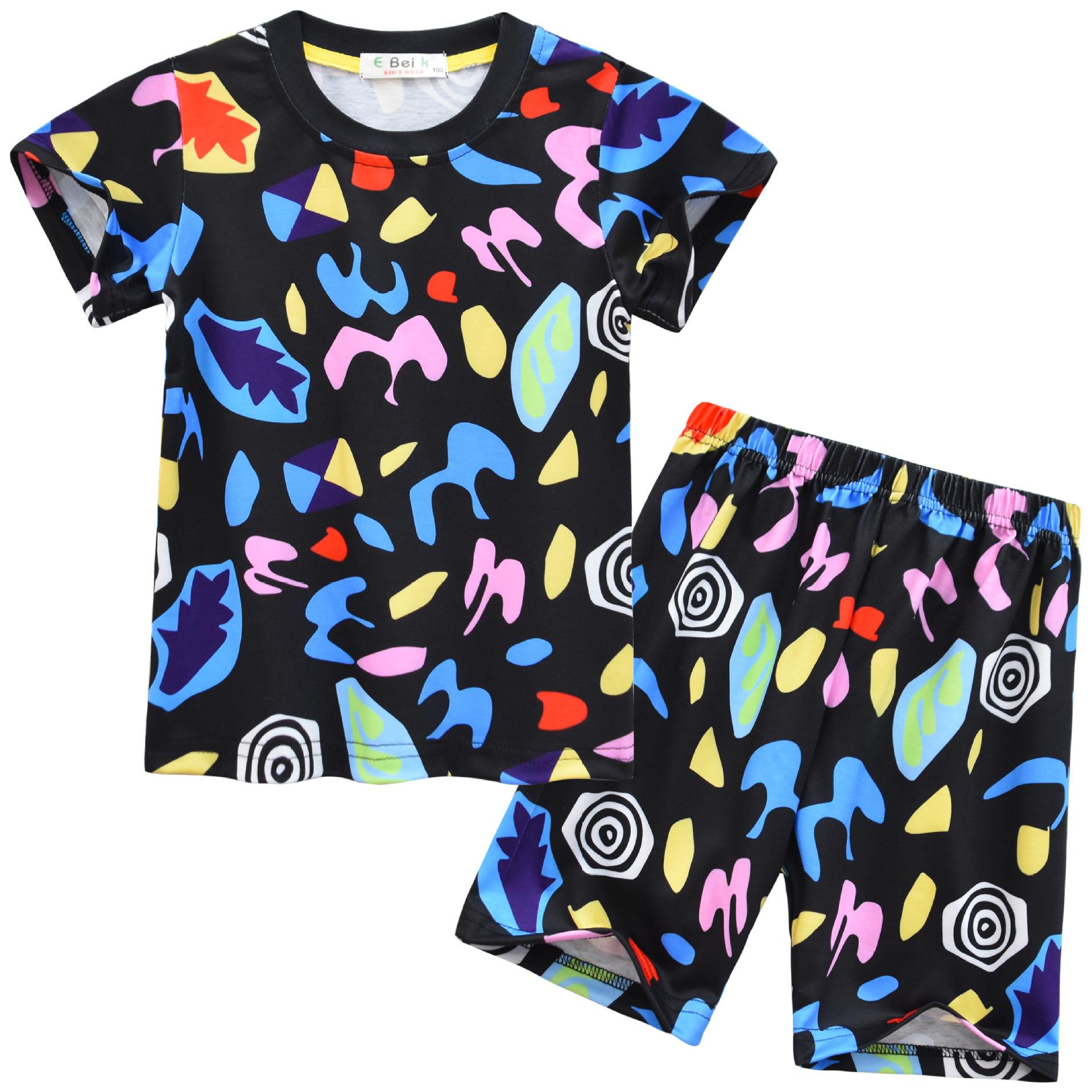 Cartoon Digital Printing, Middle-Aged And Older Children S Daily Loungewear Short Sleeves + Shorts Set 9086 110