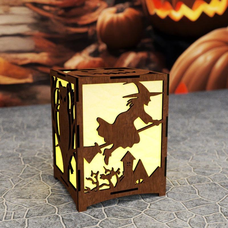 

New Halloween witch horror wooden candlestick laser cut night light lantern decoration ornament 120Mm x 120mm x 160mm (L x W x H)