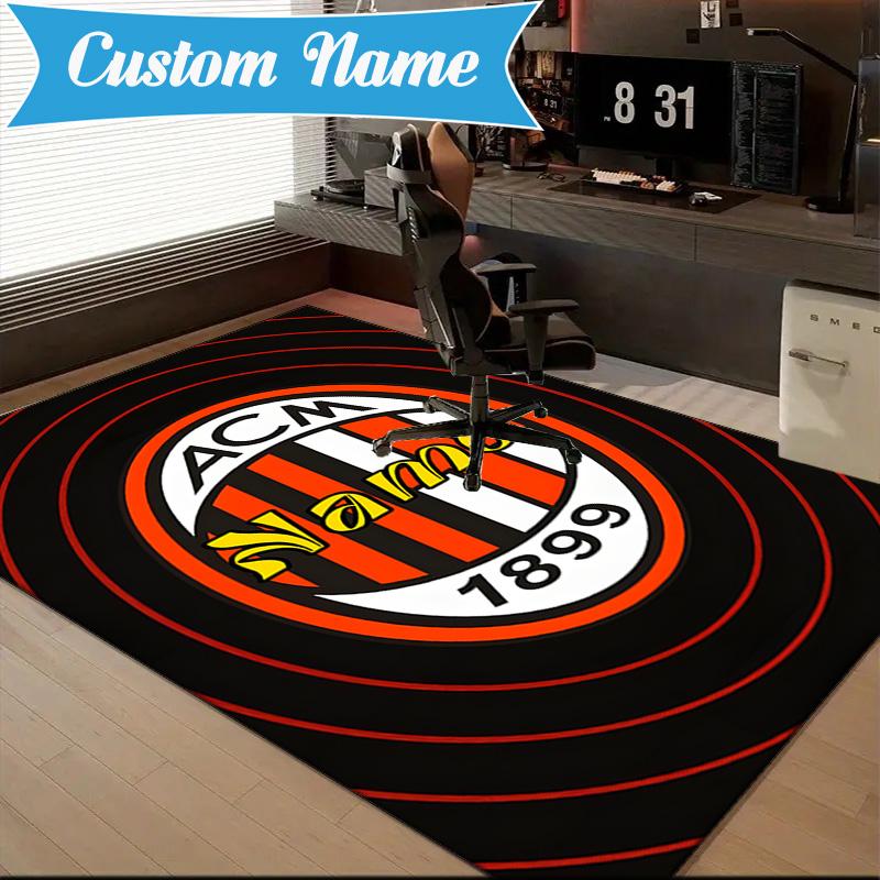 Benutzerdefinierter Name Weihnachten AC Fußballwappen Teppich Spielteppich, Fußmatte für Schlafzimmer Wohnzimmer Eingangsbereich Teppich, Wohndekoration Idee Geschenk für Weihnachten Geburtstag