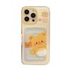 Milk yellow bear card bag lanyard mobile phone case for iPhone17Pro Apple 16 double buckle hand rope protective case 13
