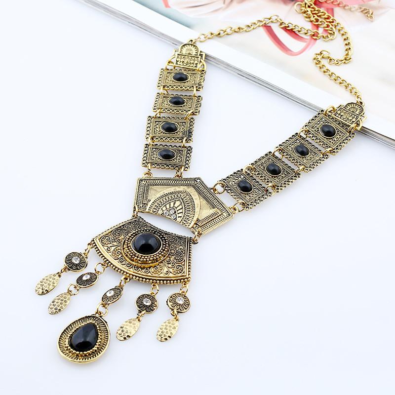 Style Simulation Ethnic Gemstone Decoration Women Metal Necklace With Tassel