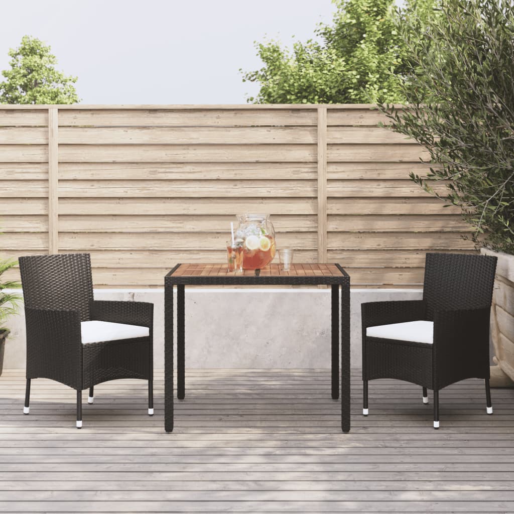 3 Piece Garden Dining Set with Cushions Black Poly Rattan