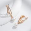 Unique Geometric  Rose Gold Pearl Long Drop Earrings For Women Shiny Natural Zircon Accessories Bridal Wedding Jewelry