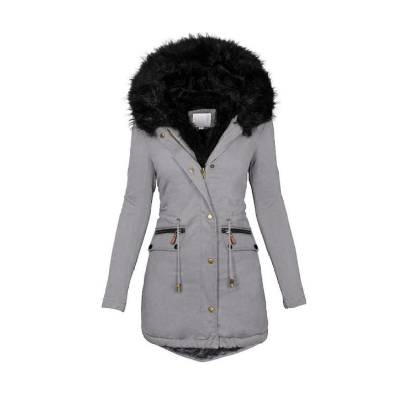 

Women s Winter Solid Color Hooded Mid-length Jacket Design Plus Size Thickened Warm Coat XXS