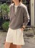 Women's Pure Wool Half-Open Collar Sweater - Autumn/Winter Knitwear, Loose Fit, Casual Style