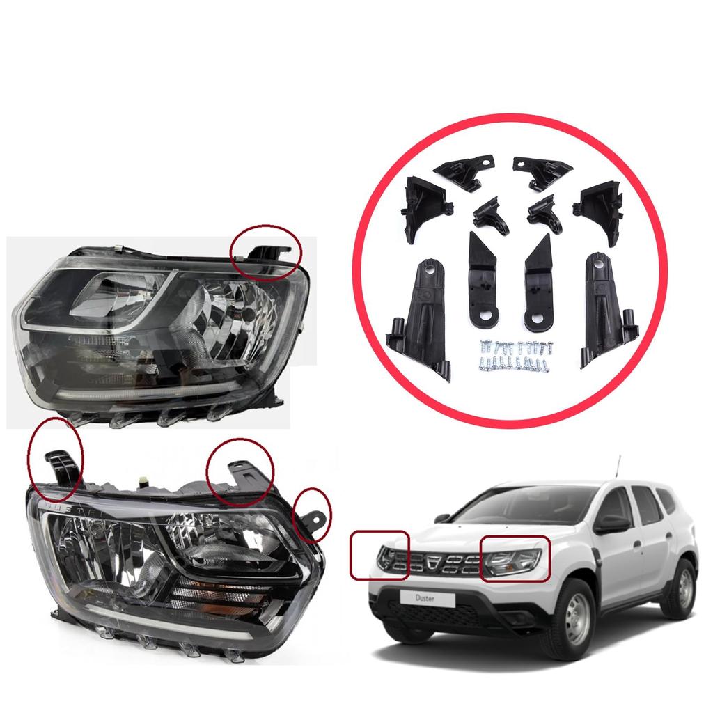 EHL565 Strålkastarhållare Reparationsfäste Flik Set Vänster Höger sida för Dacia Renault Duster MK2 HM 2017-2024 260609367R 260101133R