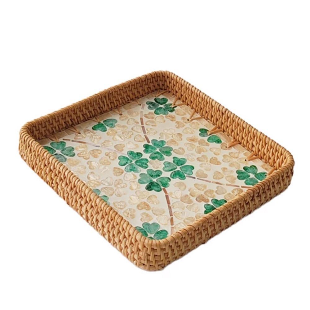 Hand Woven Rattan Shell Tray Colorful Bread Baskets Tray Splicing Shell Rattan Basket  Living Room