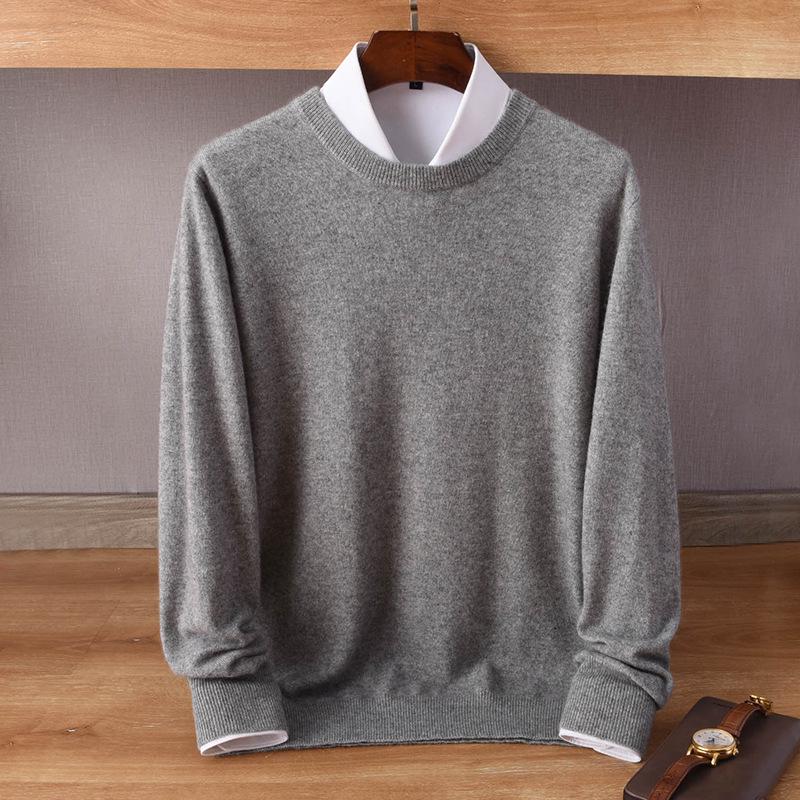 

Мужской модный свитер свободного кроя с круглым вырезом из чистой шерсти - Зимний ретро-стиль, однотонный, доступен большой размер Extra Large
