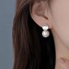 Real 925 Silver Frosted Round Pearl Stud Earrings For Women Classic Fine Jewelry Light Accessories In Summer