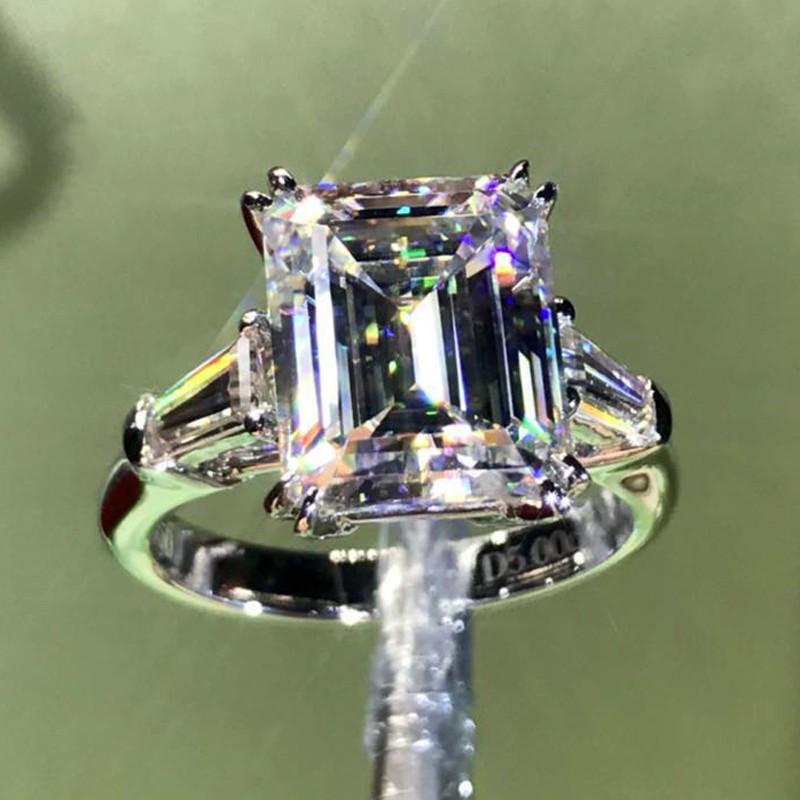 

Роскошный изумруд огранки 4ct b Бриллиантовое кольцо 100% Оригинальный 925 sterling sier Обручальные кольца для женщин Свадебные украшения