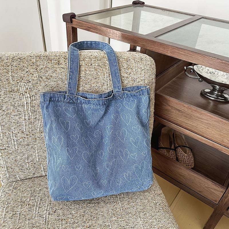 New Washed Denim Large Capacity Casual Simple Retro Literary Versatile Shoulder Bag Tote Bag